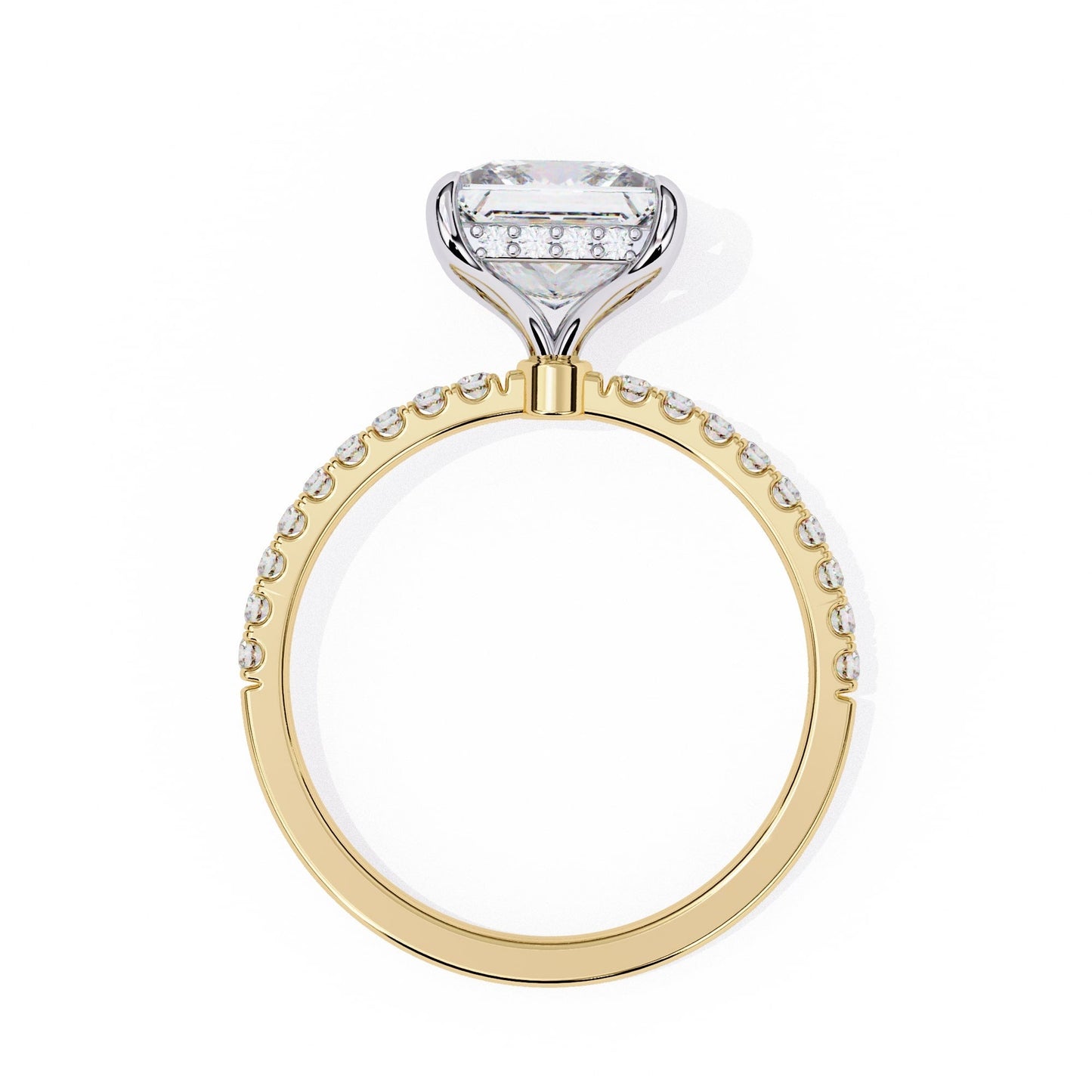 Princess Cut Solitaire Diamond Engagement Ring with Hidden Halo