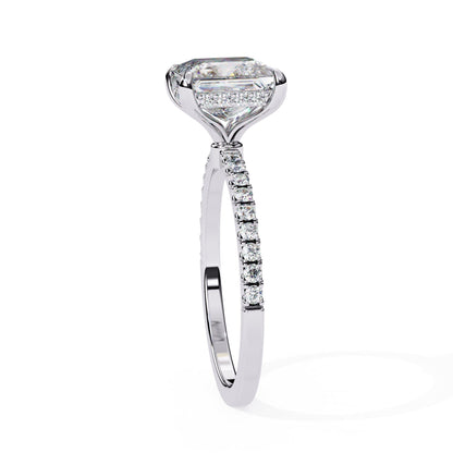 Princess Cut Solitaire Diamond Engagement Ring with Hidden Halo