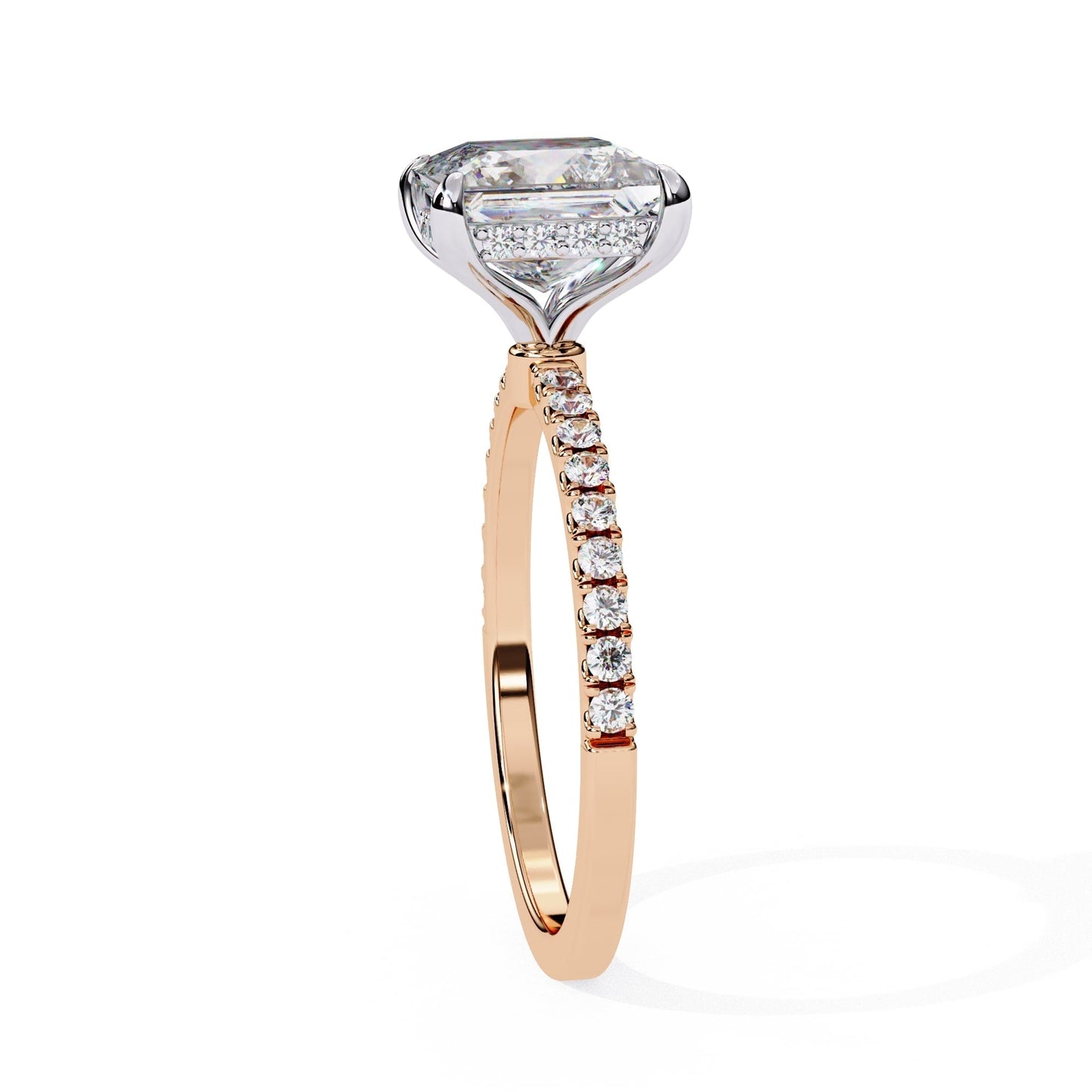 Princess Cut Solitaire Diamond Engagement Ring with Hidden Halo