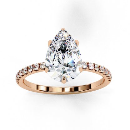Yellow Gold Pear Diamond Solitaire Accent Ring