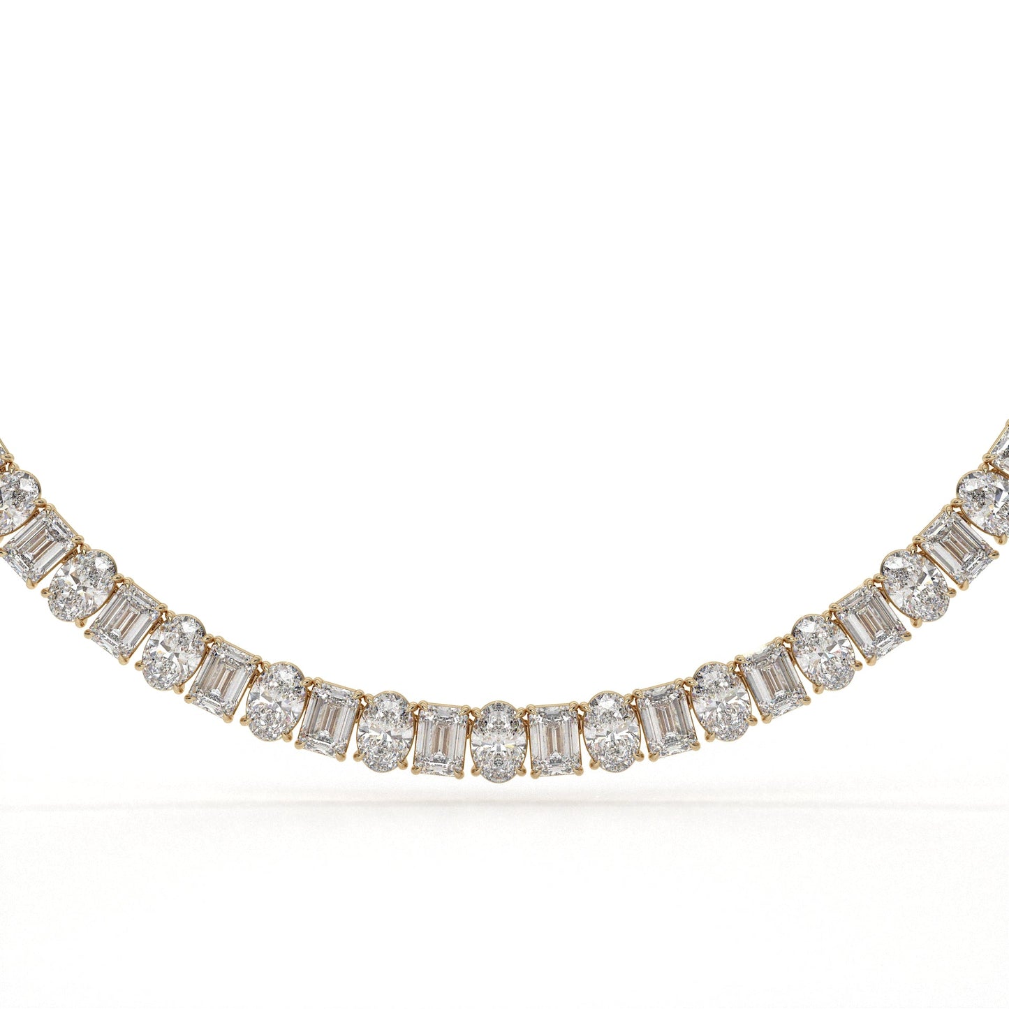 Diamond necklace with baguette-cut stones on a white background