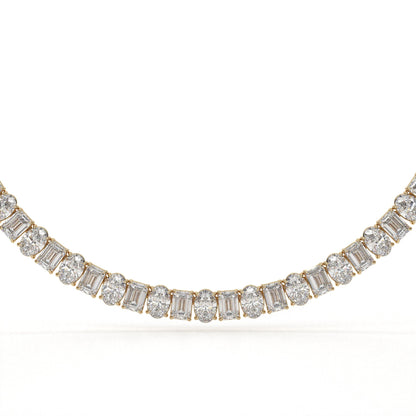 Diamond necklace with baguette-cut stones on a white background