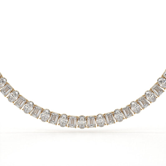 Diamond necklace with baguette-cut stones on a white background