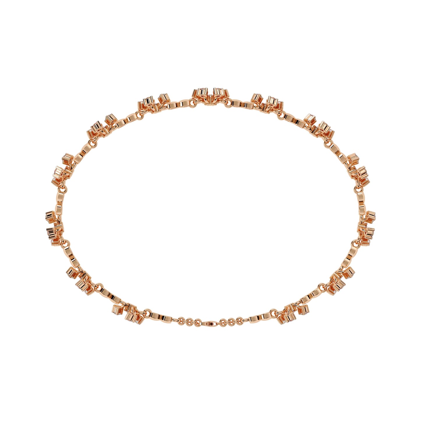 Rose gold necklace on a white background
