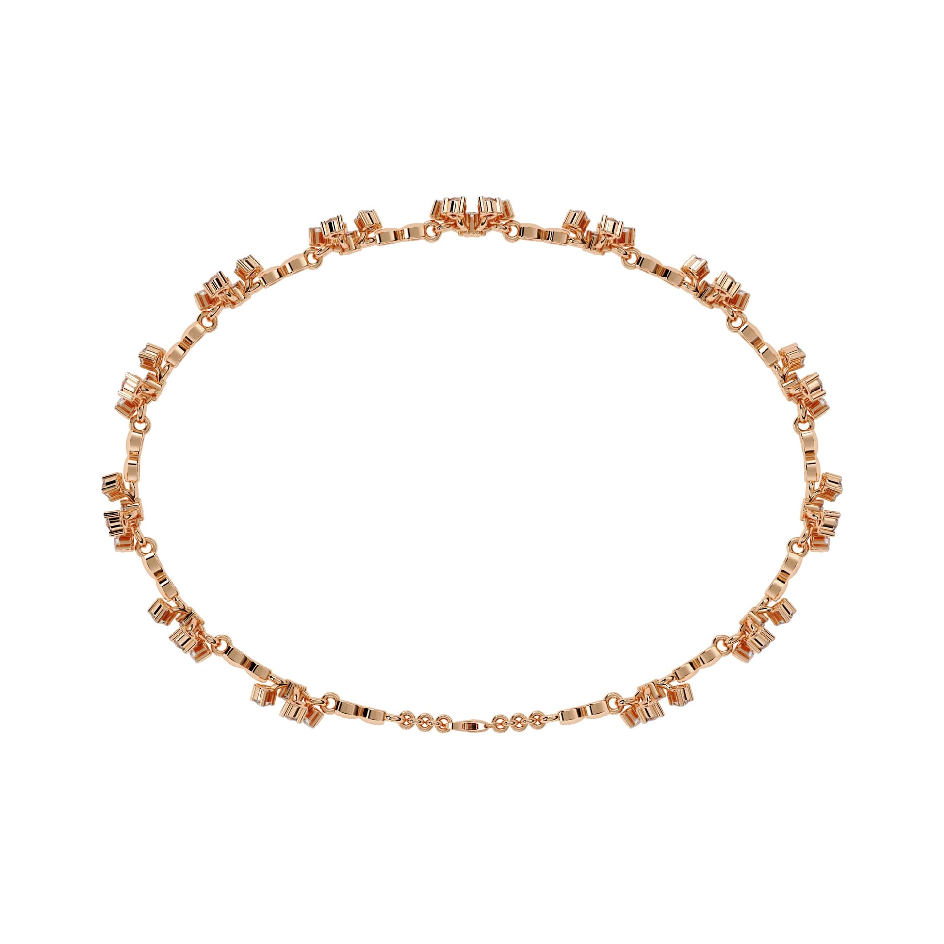 Rose gold necklace on a white background