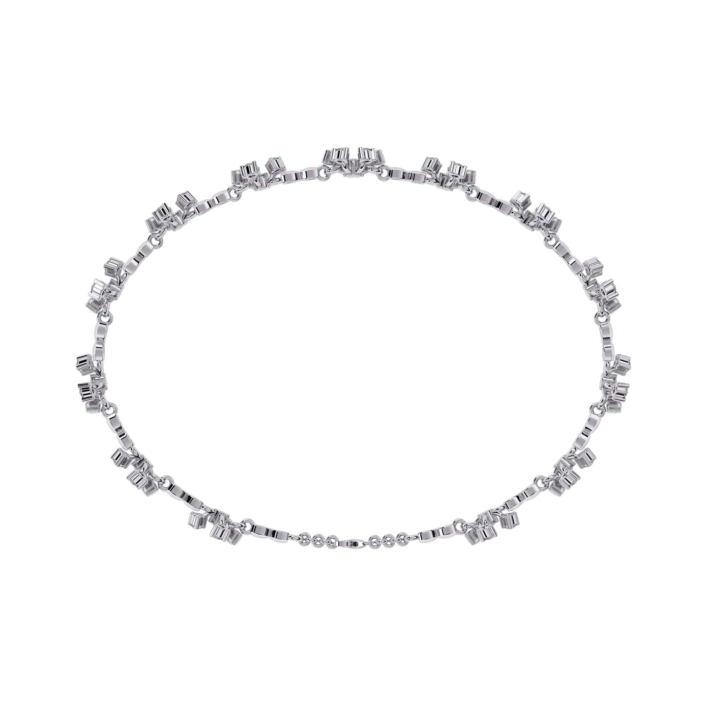 White Gold bracelet with small square links on a white background