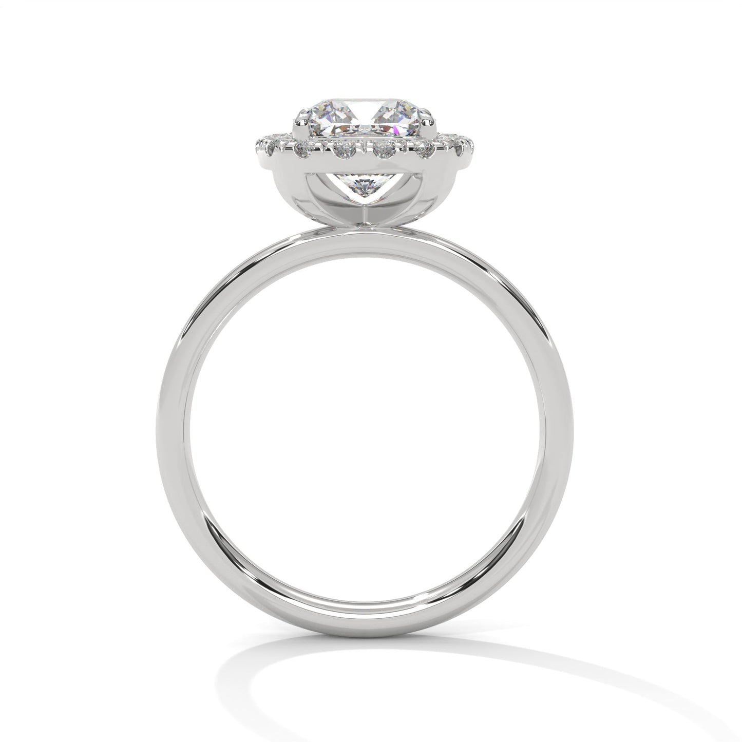 Silver ring with a diamond on a white background