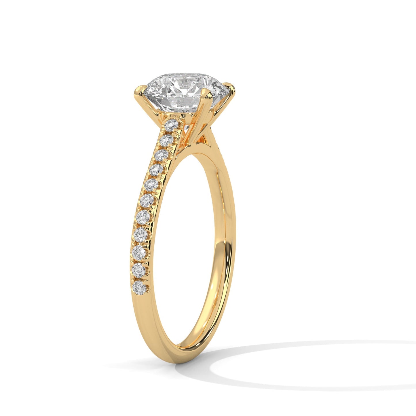 Gold ring with a diamond on a white background