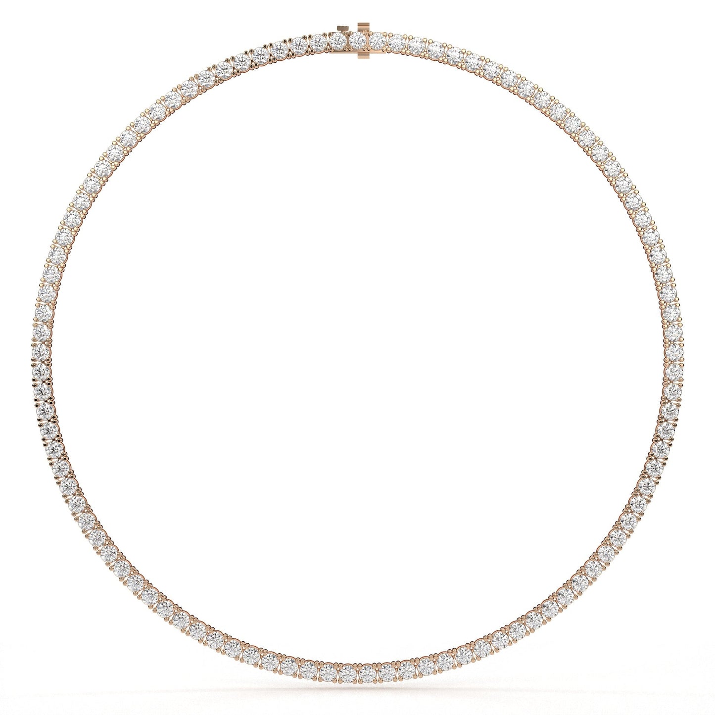 Rose gold necklace with diamonds on a white background