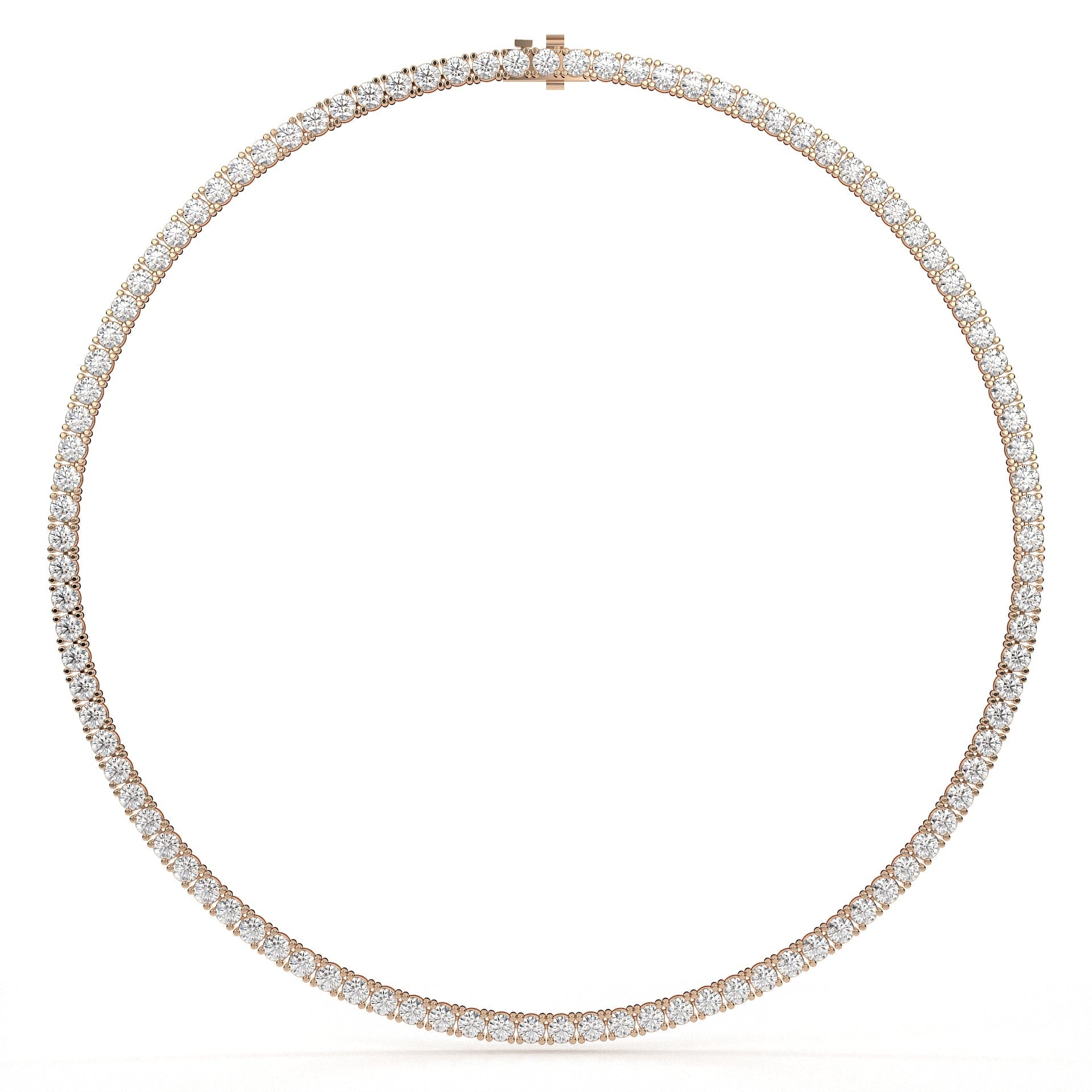 Rose gold necklace with diamonds on a white background