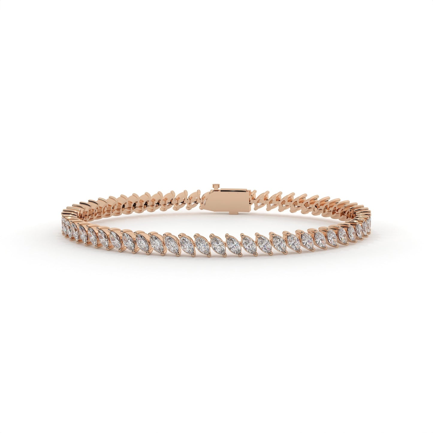Rose gold bracelet with diamonds on a white background