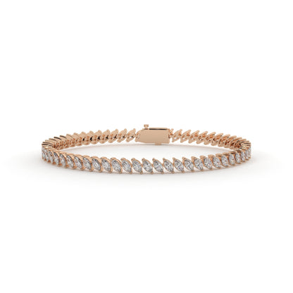 Rose gold bracelet with diamonds on a white background