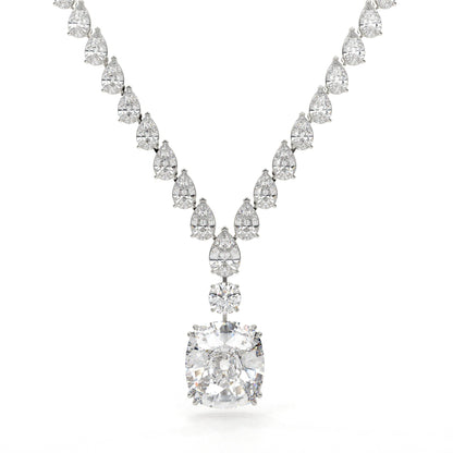 Diamond necklace with a large central gemstone and smaller stones on a white background
