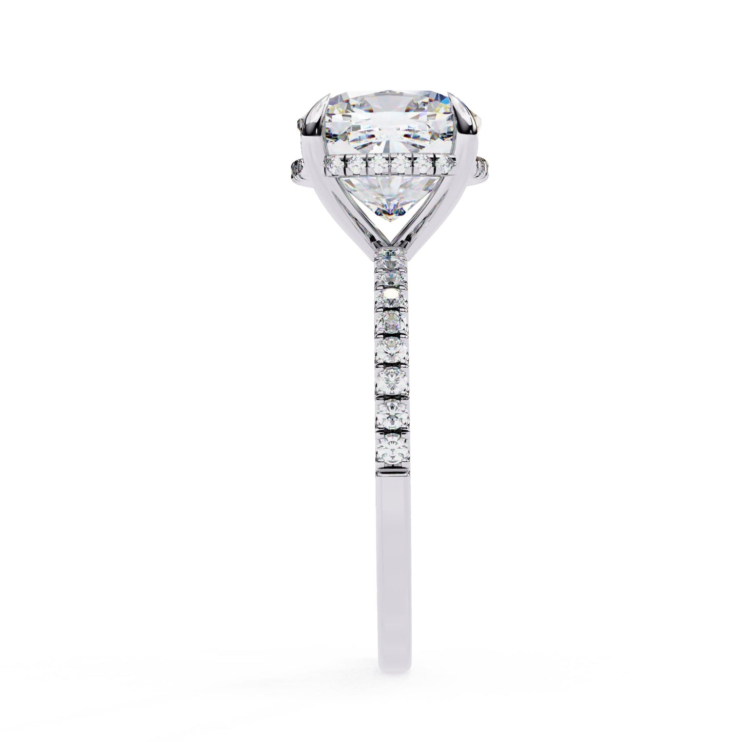 Lab Diamond Cushion Cut Solitaire Accent Engagement Ring