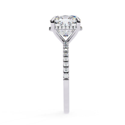 Lab Diamond Cushion Cut Solitaire Accent Engagement Ring