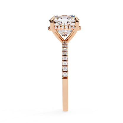 Lab Diamond Cushion Cut Solitaire Accent Engagement Ring