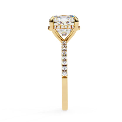 Lab Diamond Cushion Cut Solitaire Accent Engagement Ring