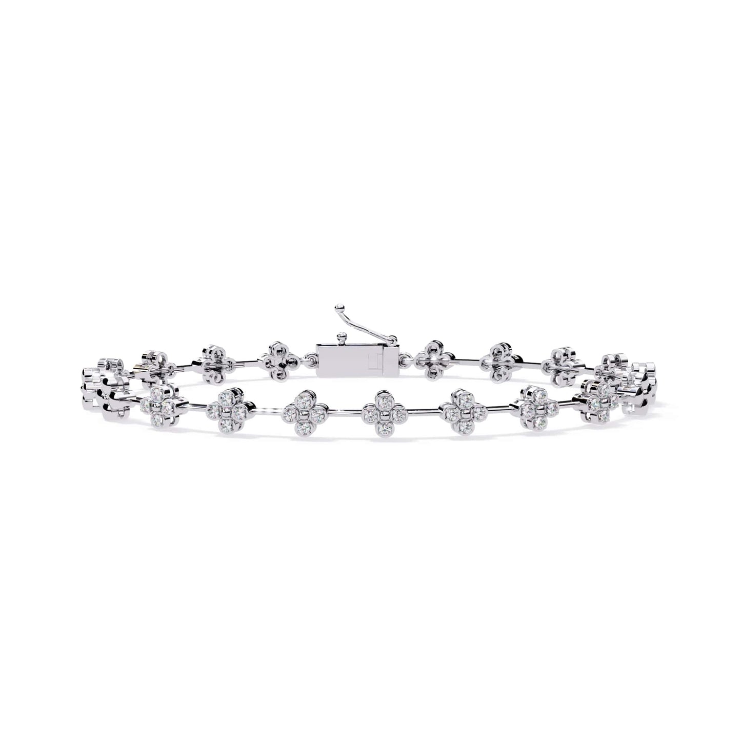 White gold bracelet with floral designs on a white background