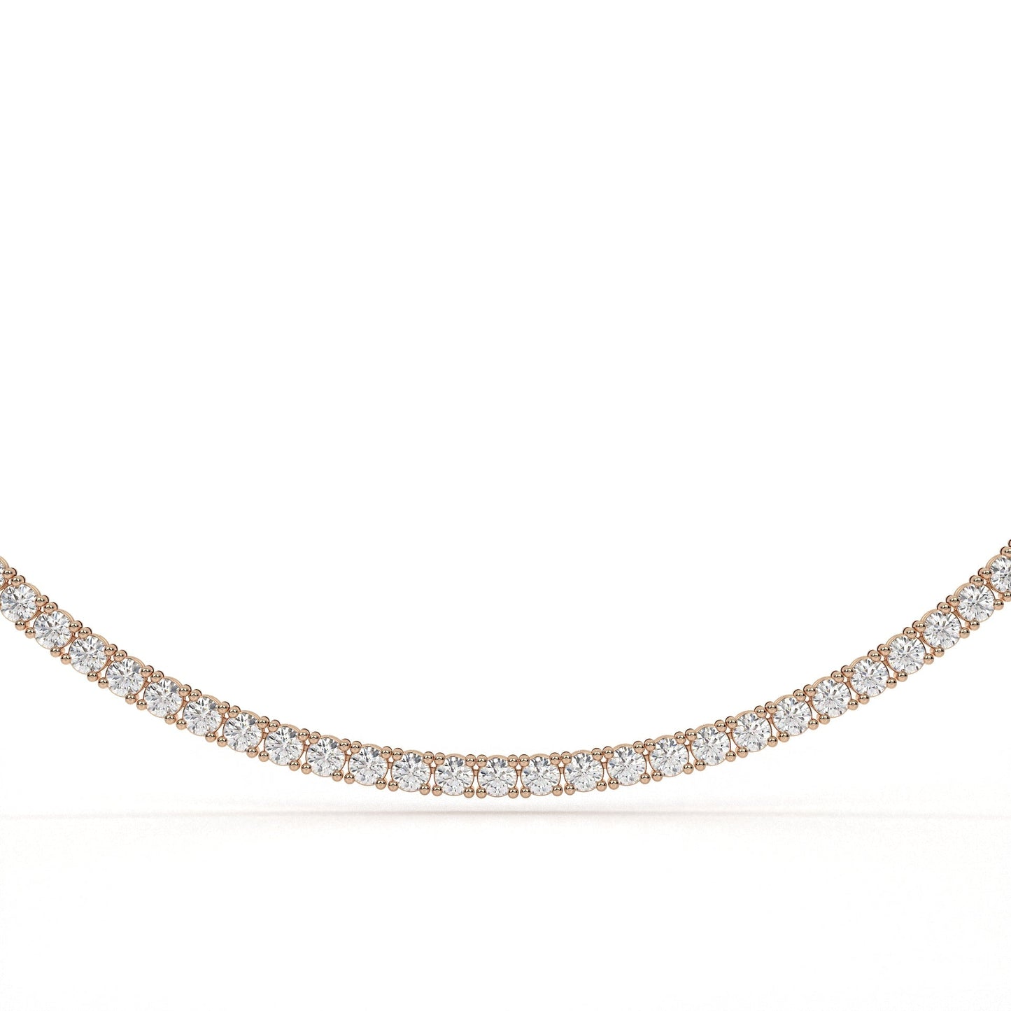 Rose gold necklace with diamonds on a white background
