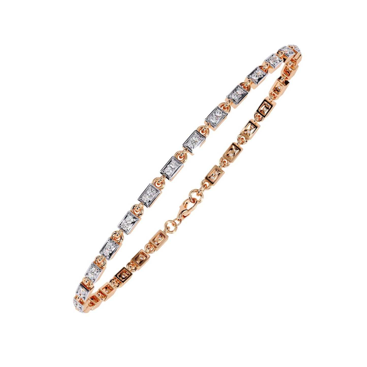 Two rose gold and silver bracelet chains on a white background