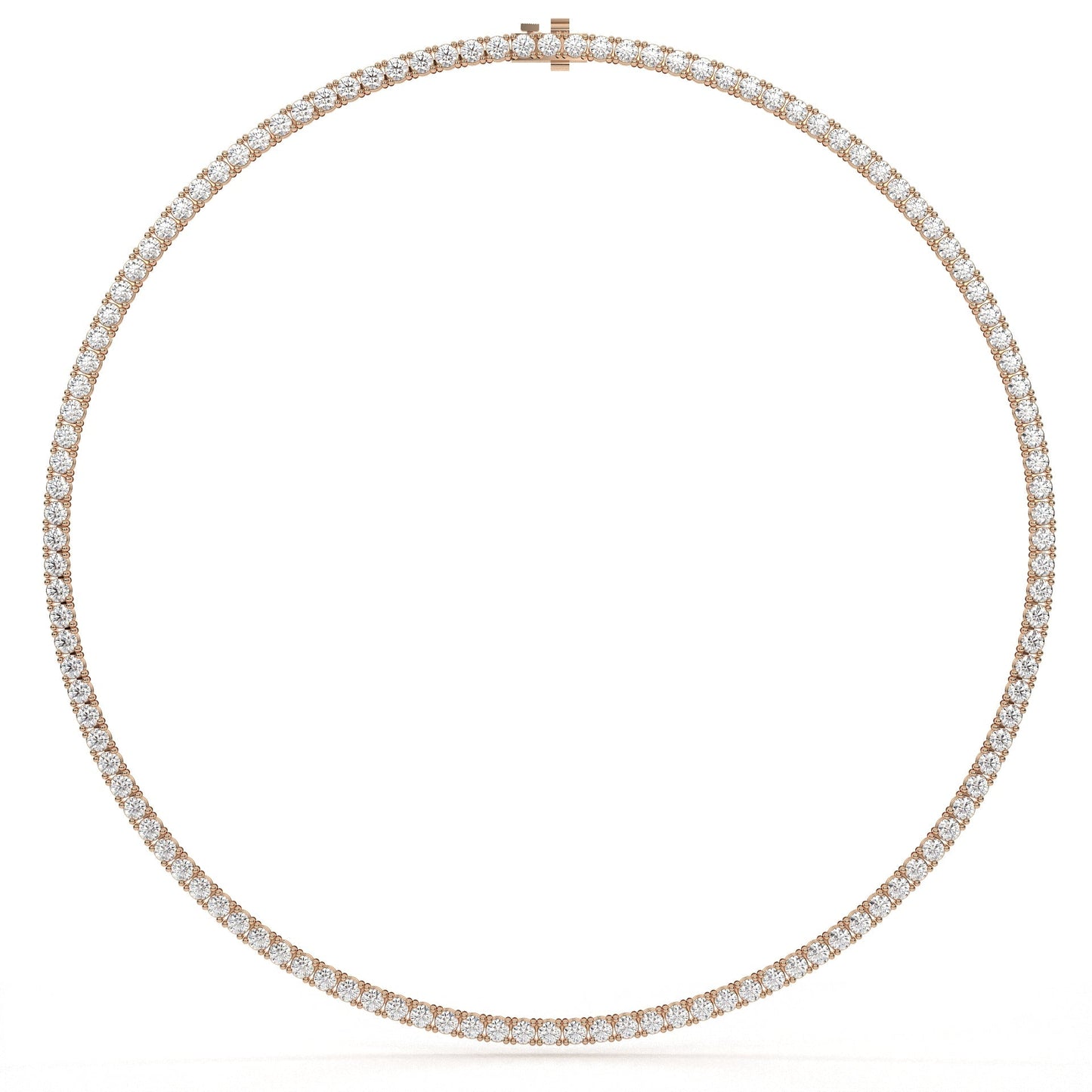 Rose gold necklace with diamonds on a white background