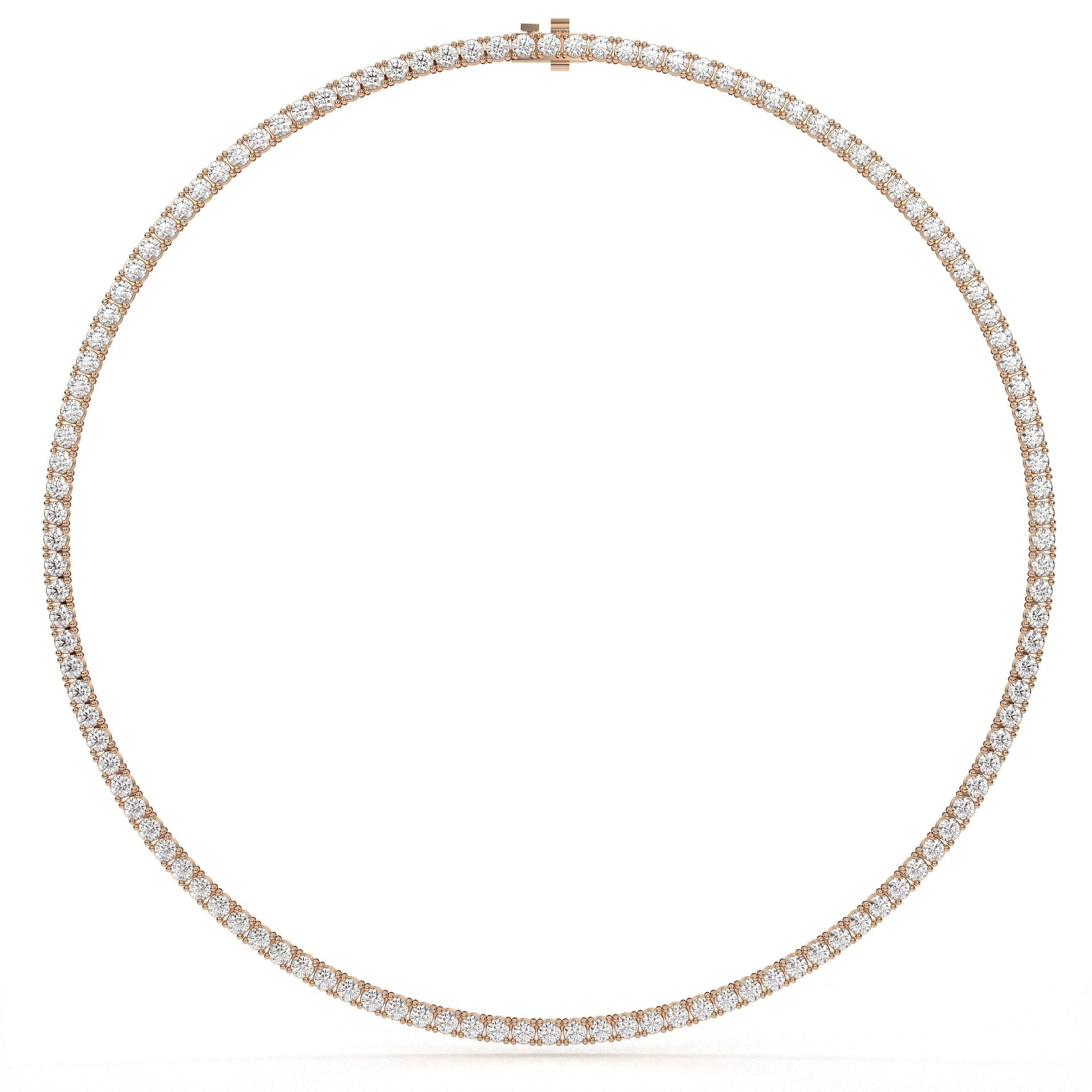 Rose gold necklace with diamonds on a white background