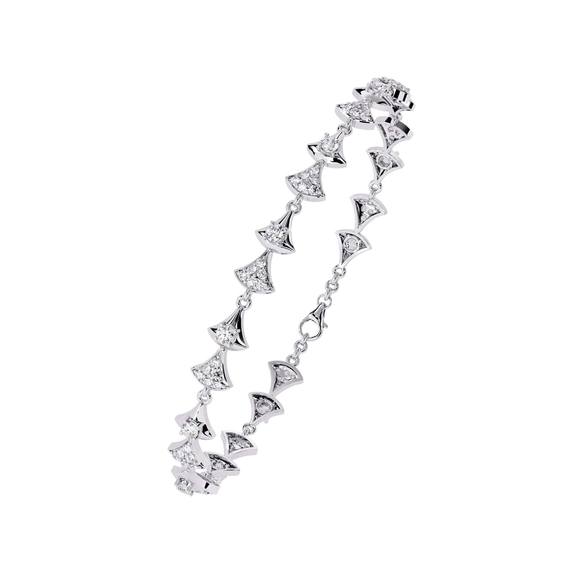 Silver bracelet with diamond-like stones on a white background