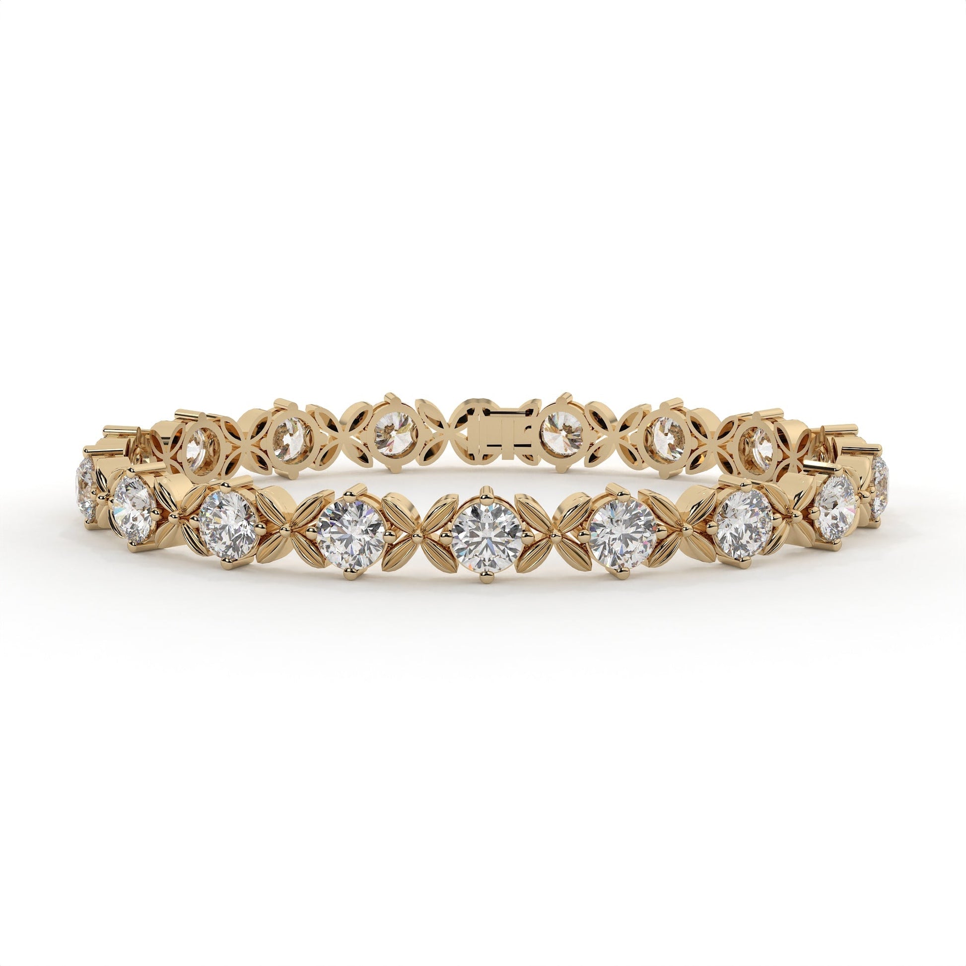Gold bracelet with diamond accents on a white background