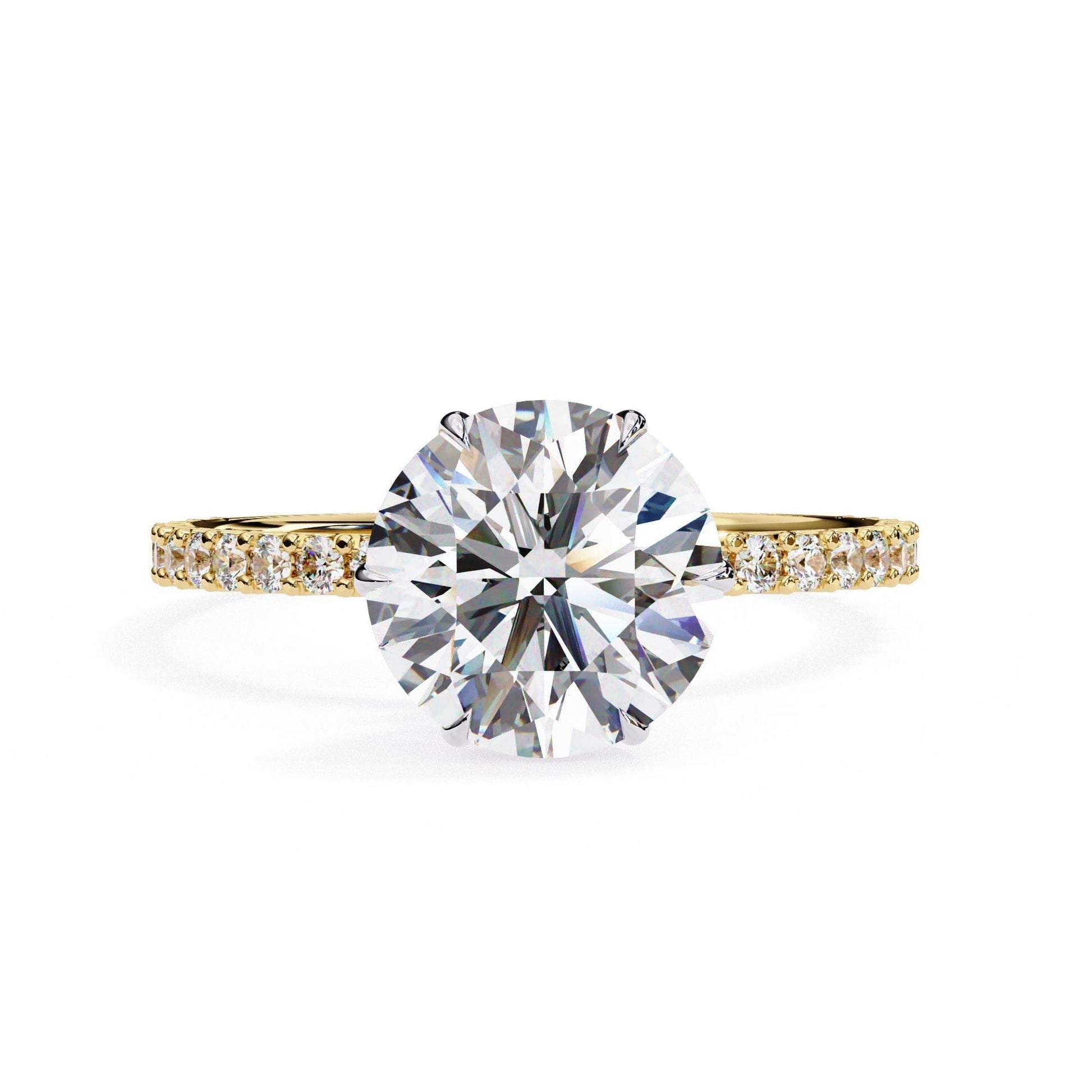 Diamond ring with gold band on a white background