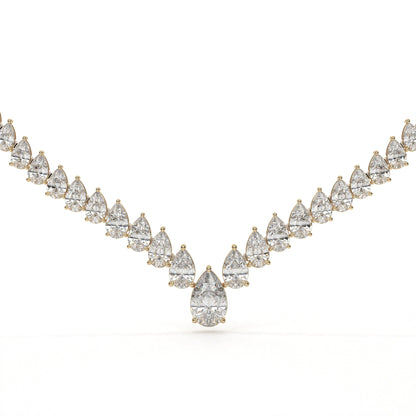 Diamond necklace with pear-shaped stones on a white background