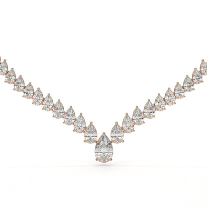 Diamond necklace with pear-shaped stones on a white background
