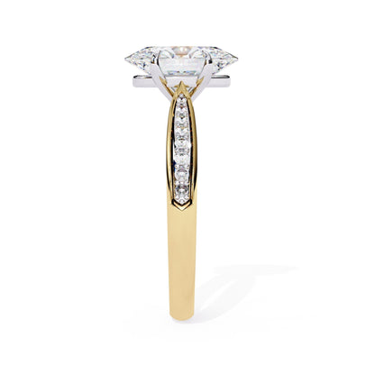 Gold ring with a diamond on a white background