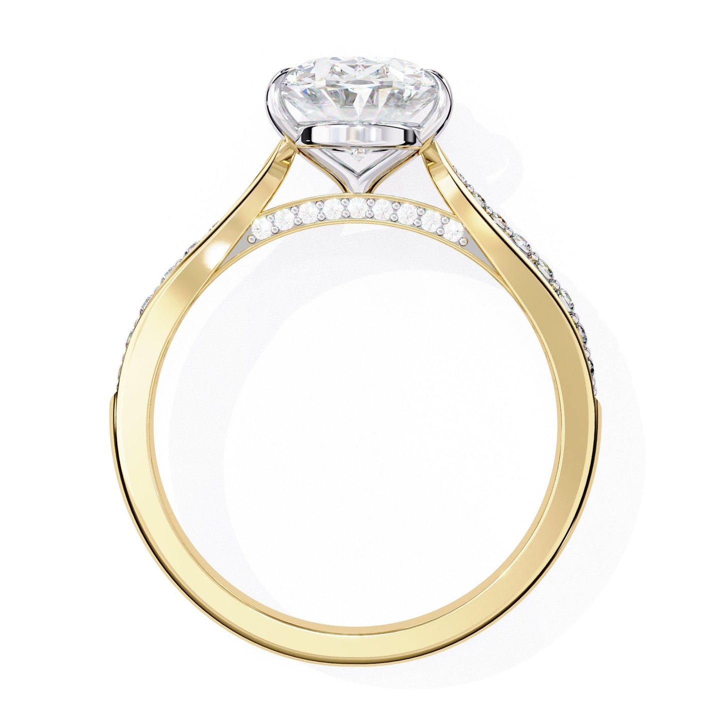 Gold ring with a diamond on a white background