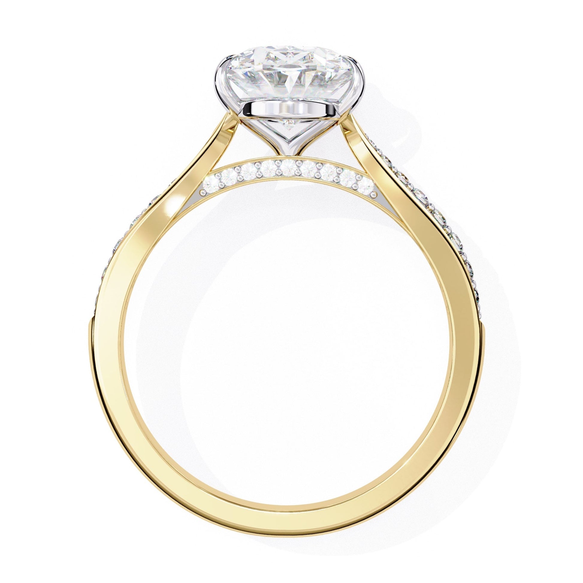 Gold ring with a diamond on a white background