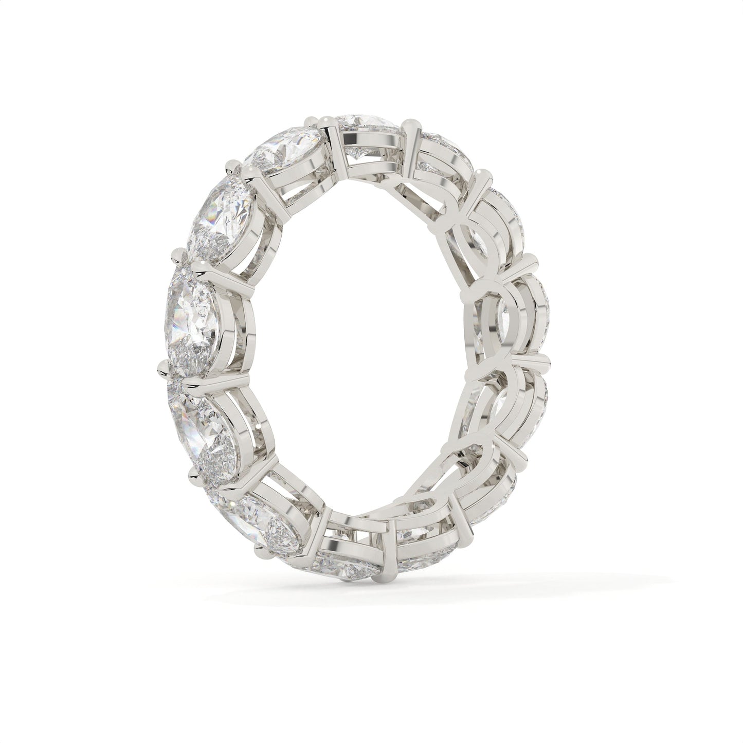 Diamond ring with a white gold band on a white background