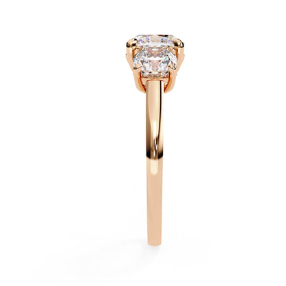 Rose gold ring with a diamond on a white background