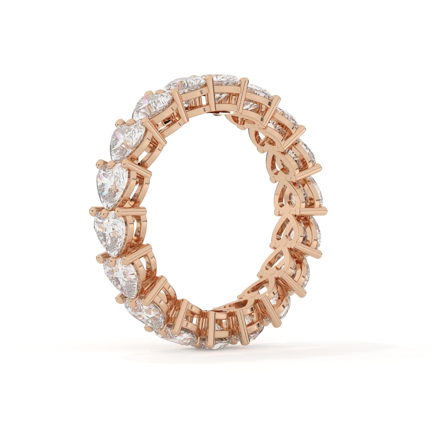 Rose gold ring with diamonds on a white background