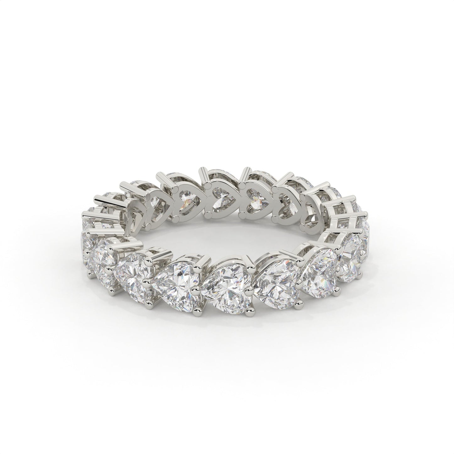 Silver ring with multiple diamonds on a white background