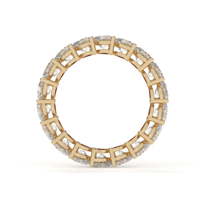 Gold ring with diamond accents on a white background