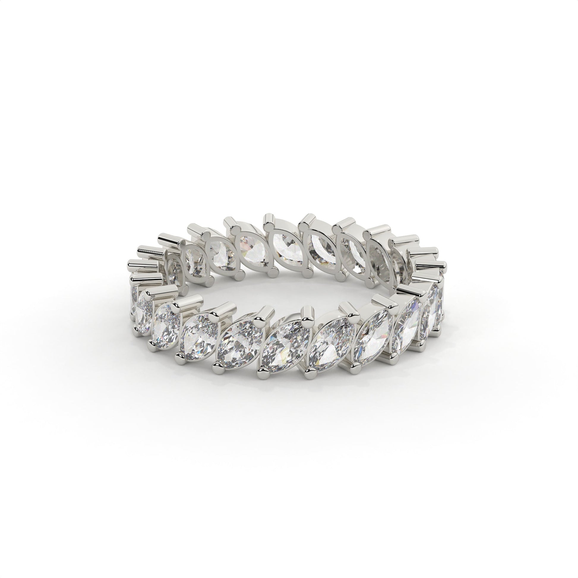 Silver bracelet with clear gemstones on a white background