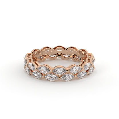 Rose gold ring with diamonds on a white background