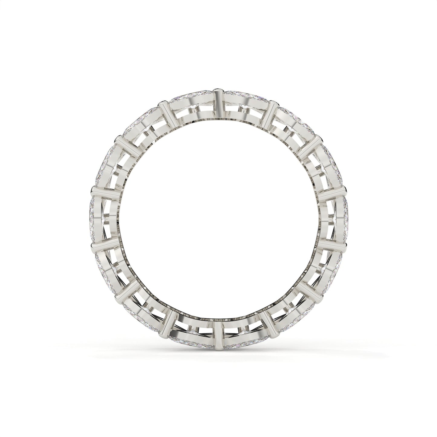 Silver ring with a geometric design on a white background