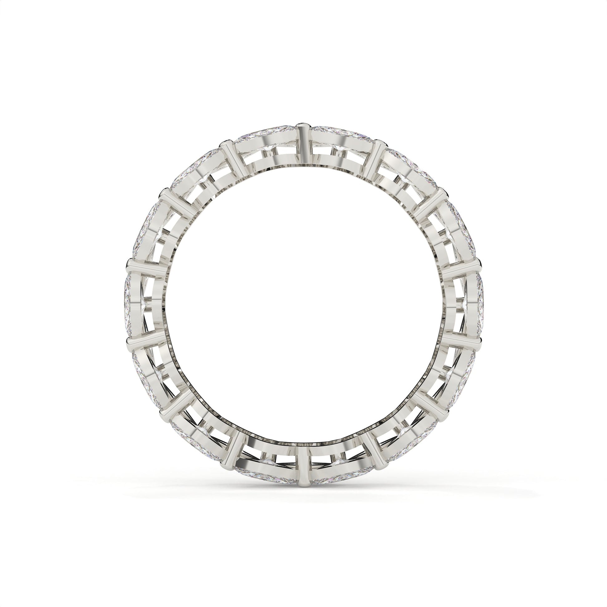 Silver ring with a geometric design on a white background