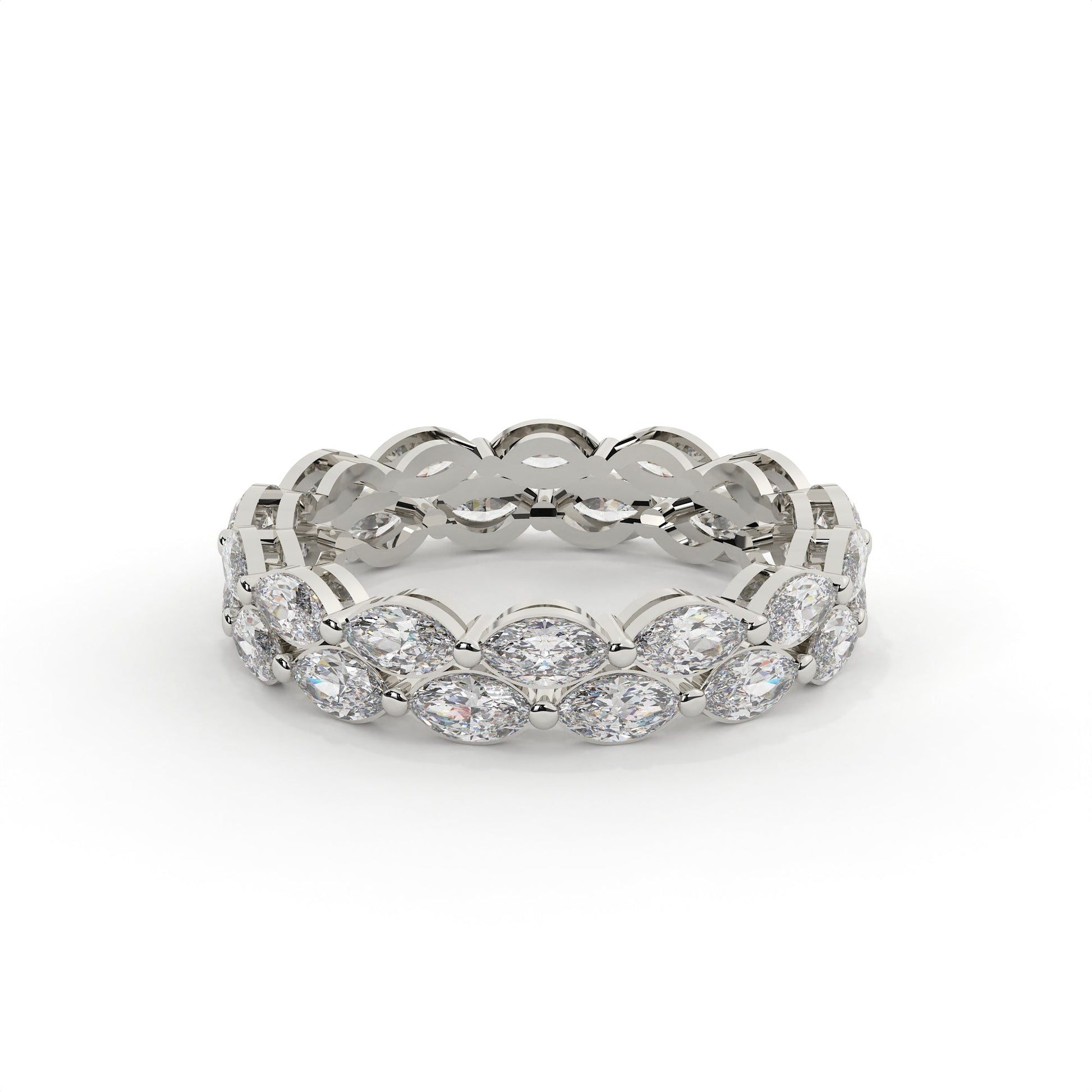 Silver ring with gemstones on a white background