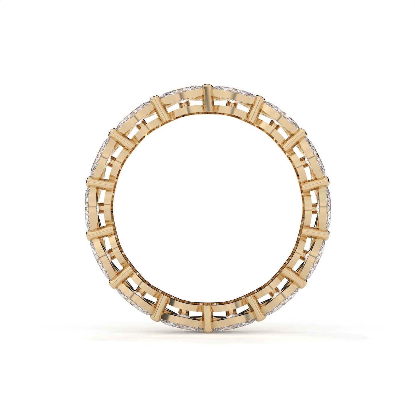 Gold ring with a geometric design on a white background