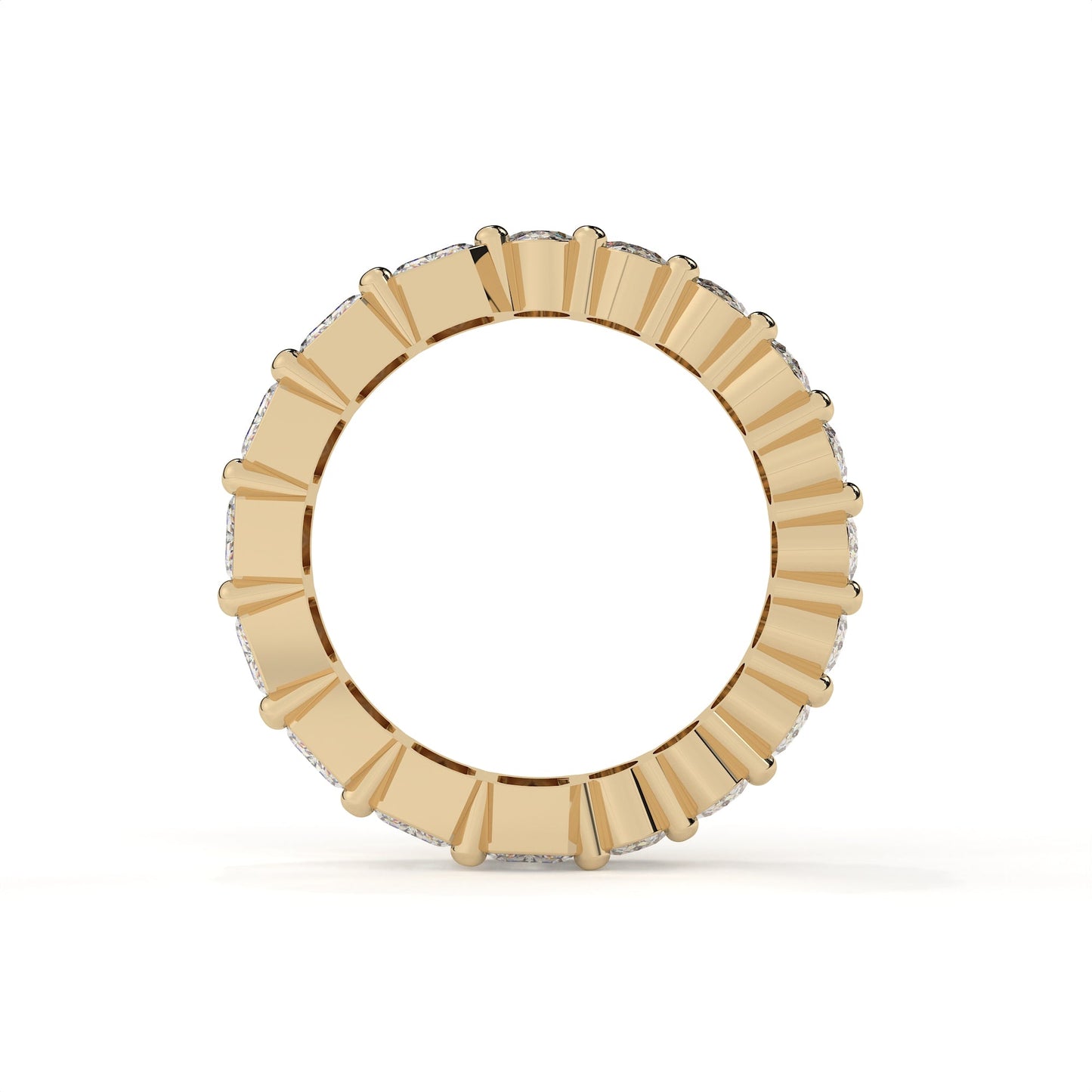 Gold ring with a central gemstone on a white background