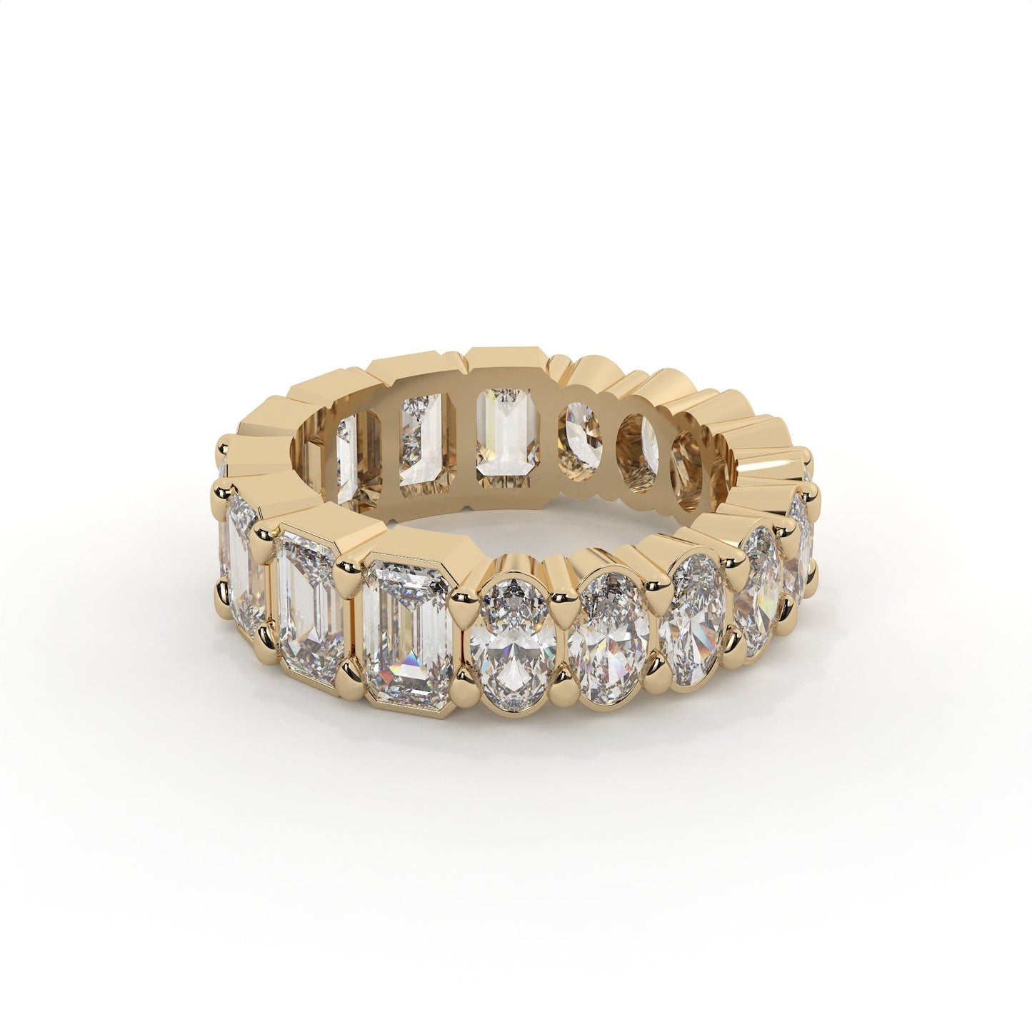 Gold ring with diamond stones on a white background