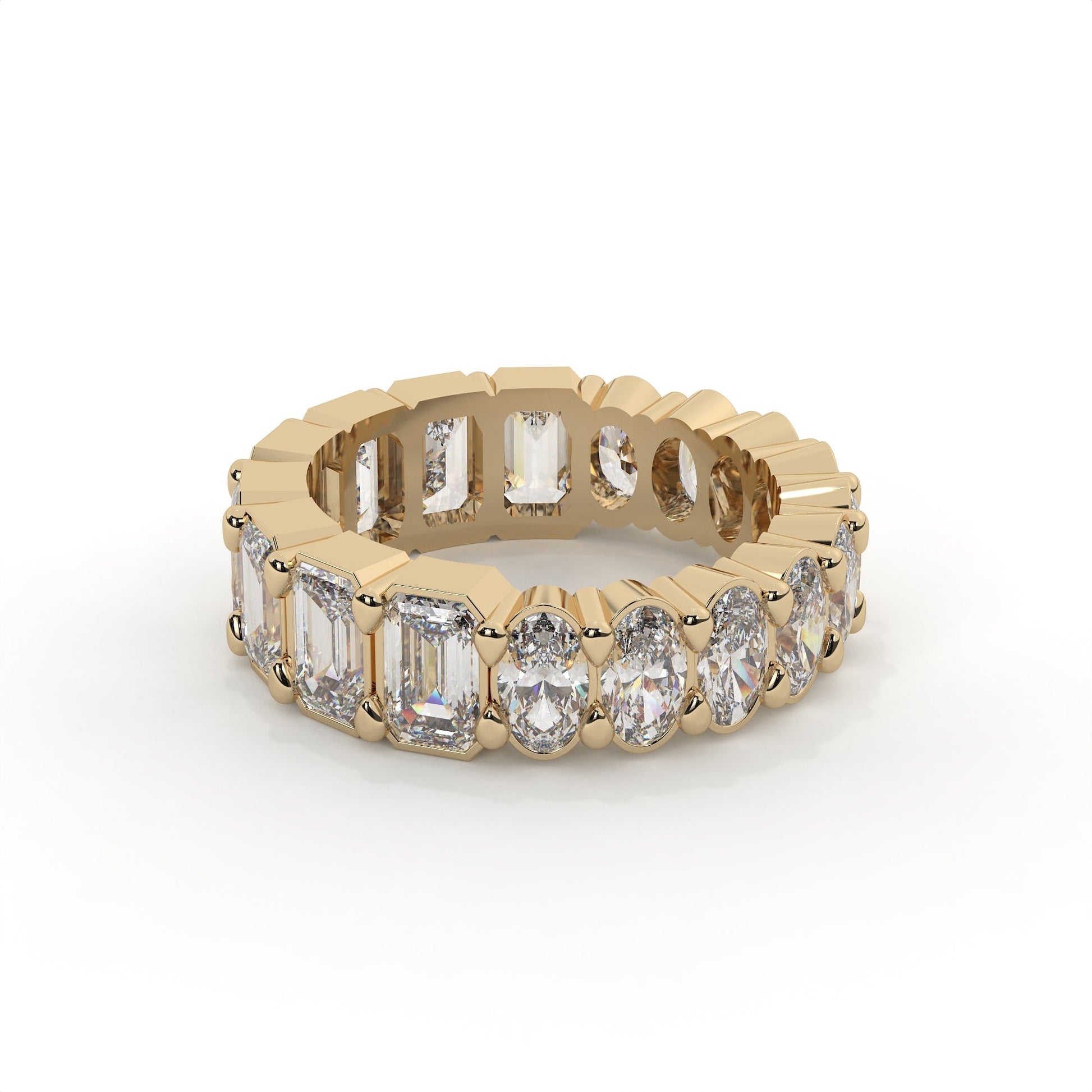 Gold ring with diamond stones on a white background