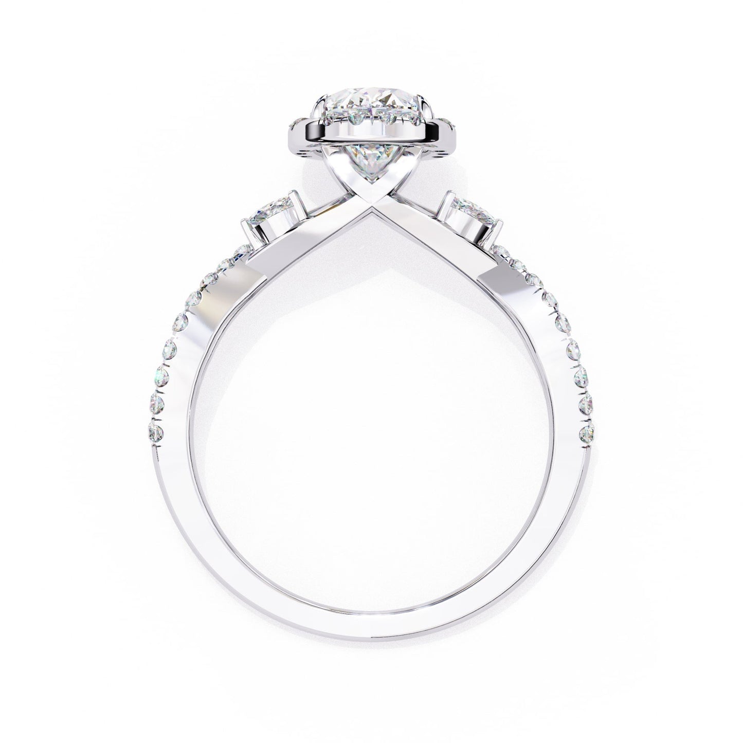 Silver ring with a diamond on a white background