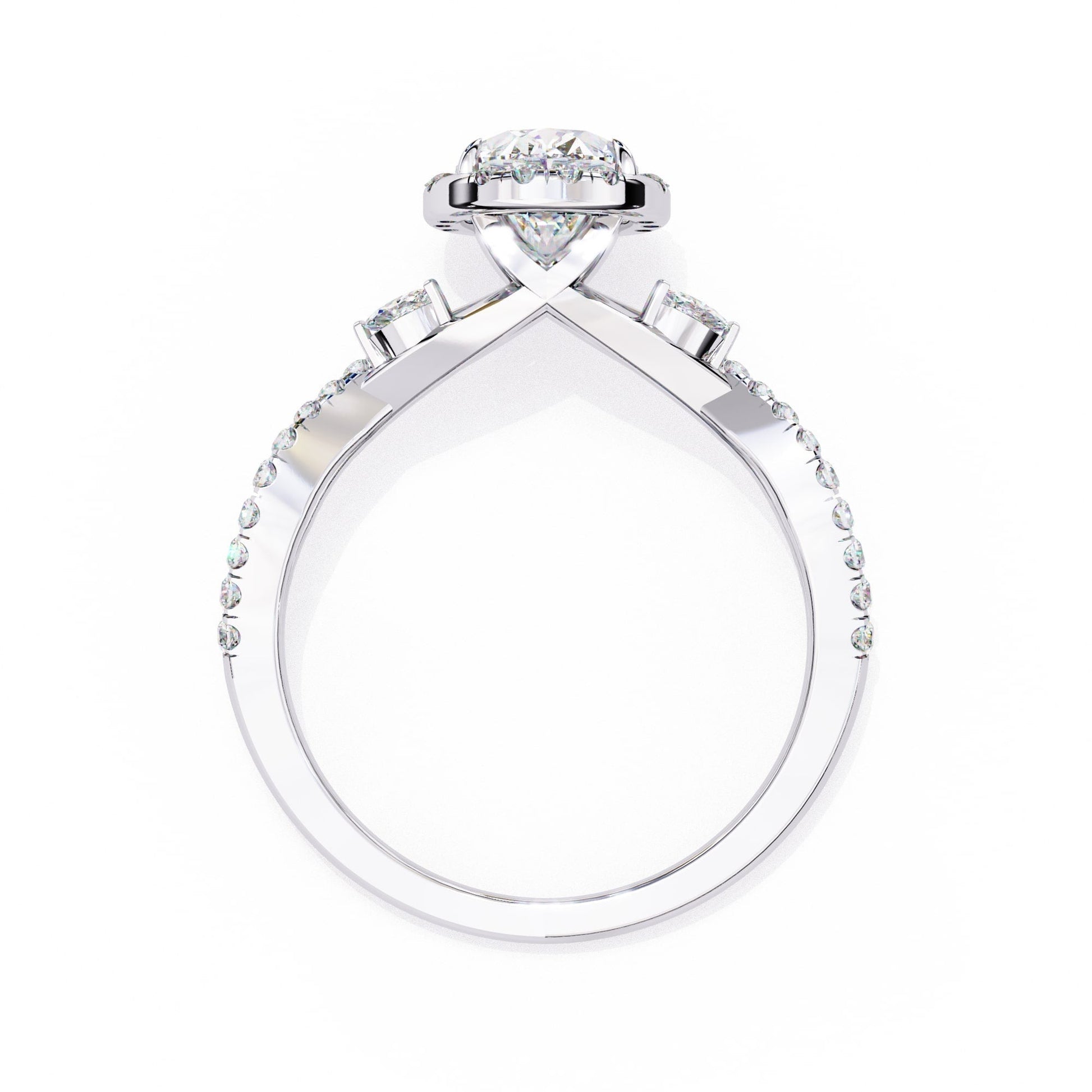 Silver ring with a diamond on a white background